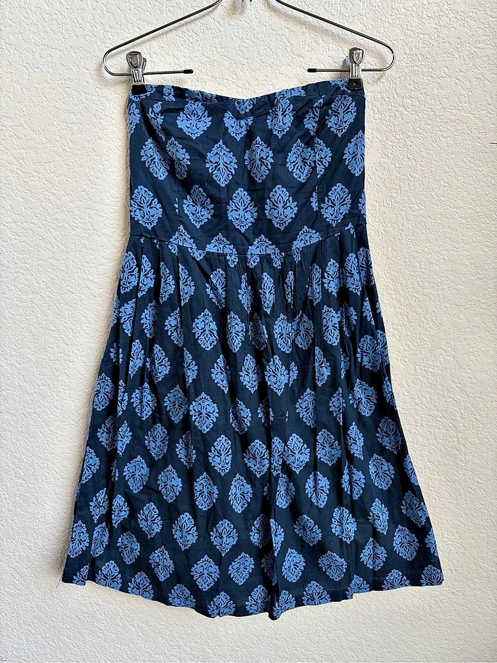 Old Navy Blue Damask Strapless Midi Dress Size 6